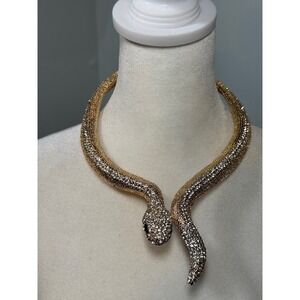 Natasha Accessories Crystal Pavé Serpent Collar Necklace Gold Tone Snake